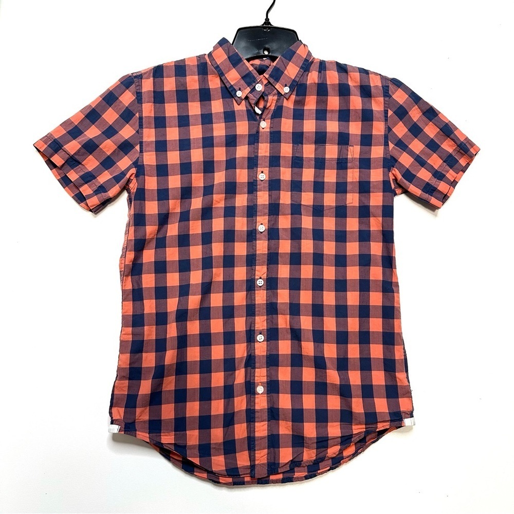 Crewcuts Short Sleeve Lightweight Shirt Button Up Salmon/Blue Checker Boys Sz 14